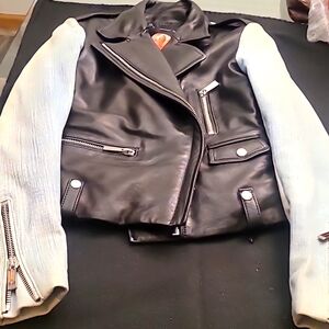 Barbara Bui NWT leather jacket denim look sleeves